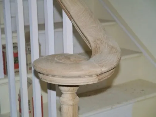 A staircase and turned balustrade detail.